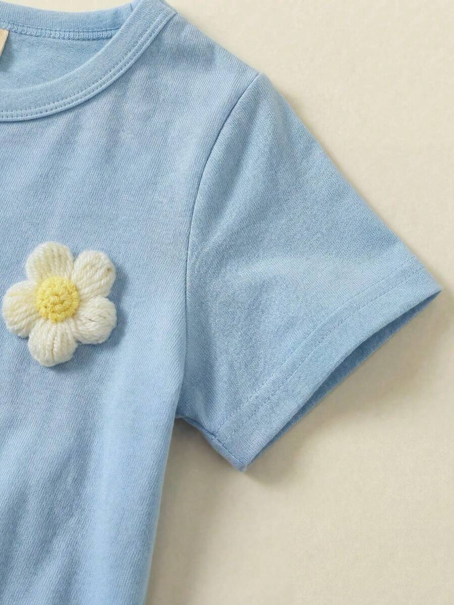 3D Floral T Shirt And Plaid Pants Set For Baby Girls Casual Cute Outfit