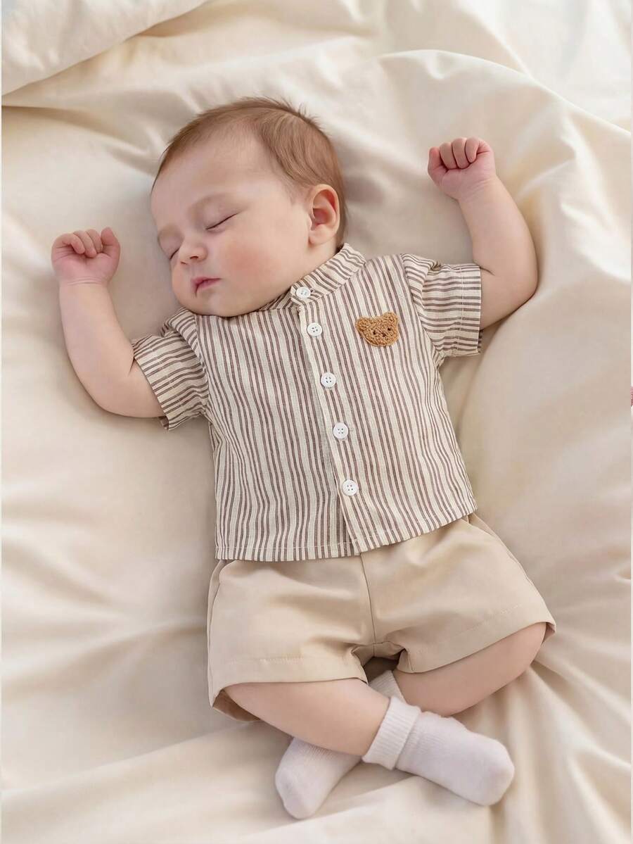 2PCS Baby Boy Gentleman Style Shirt and Shorts Set for Stylish Summer Daily Wear