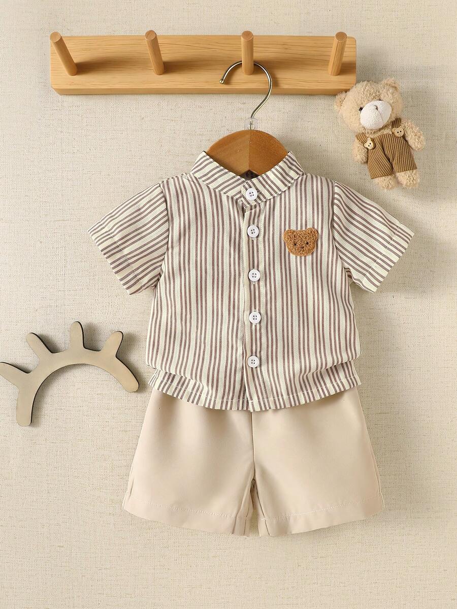 2PCS Baby Boy Gentleman Style Shirt and Shorts Set for Stylish Summer Daily Wear