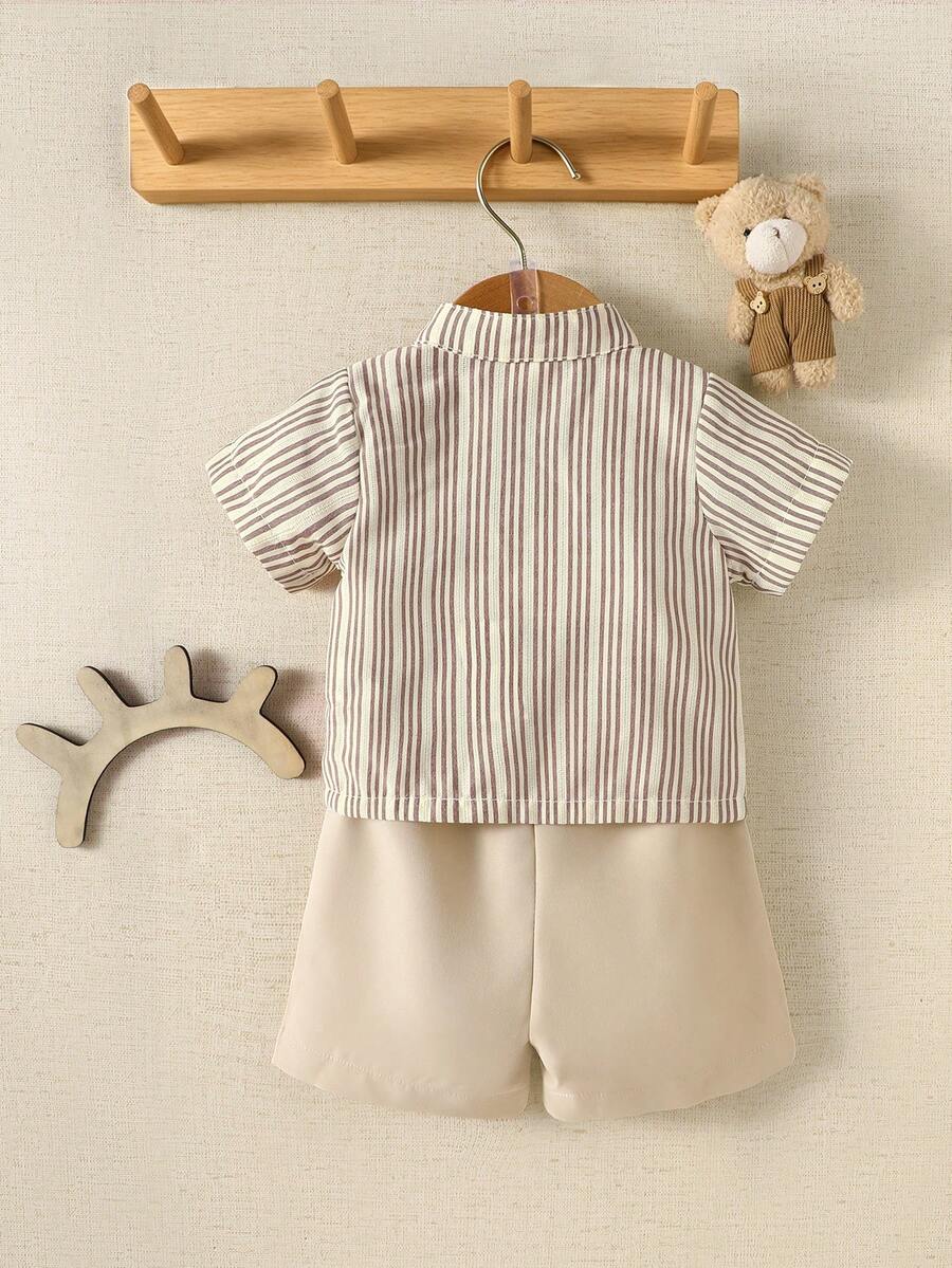 2PCS Baby Boy Gentleman Style Shirt and Shorts Set for Stylish Summer Daily Wear