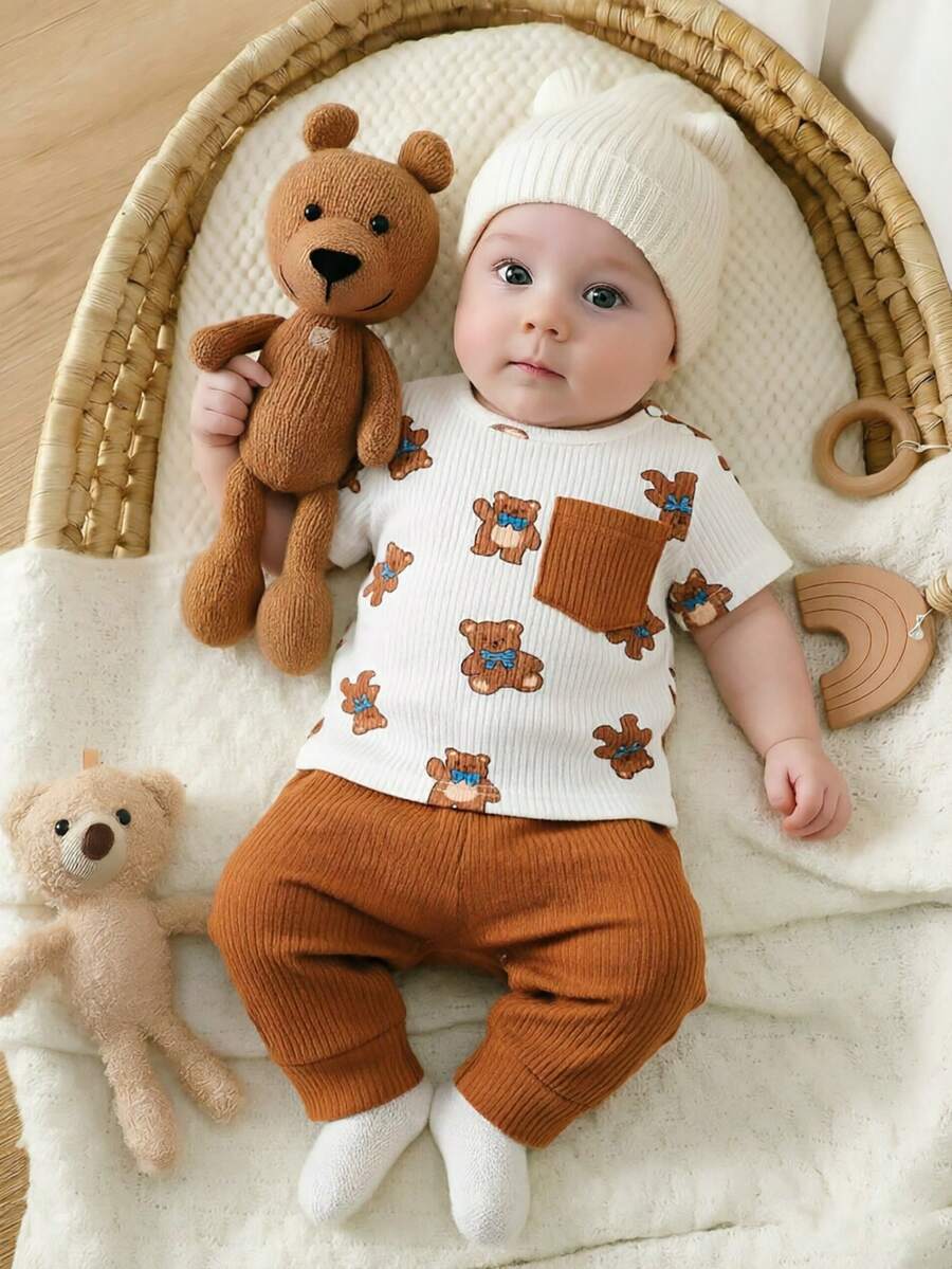 2PCS Baby Boy Dinosaur Print Top and Green Pants Set for Cute Casual Daily Wear