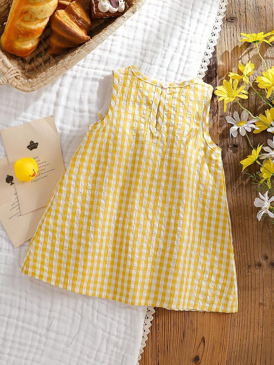 Sleeveless Long Dress with Embroidered Cartoon Duck for Toddler Girls