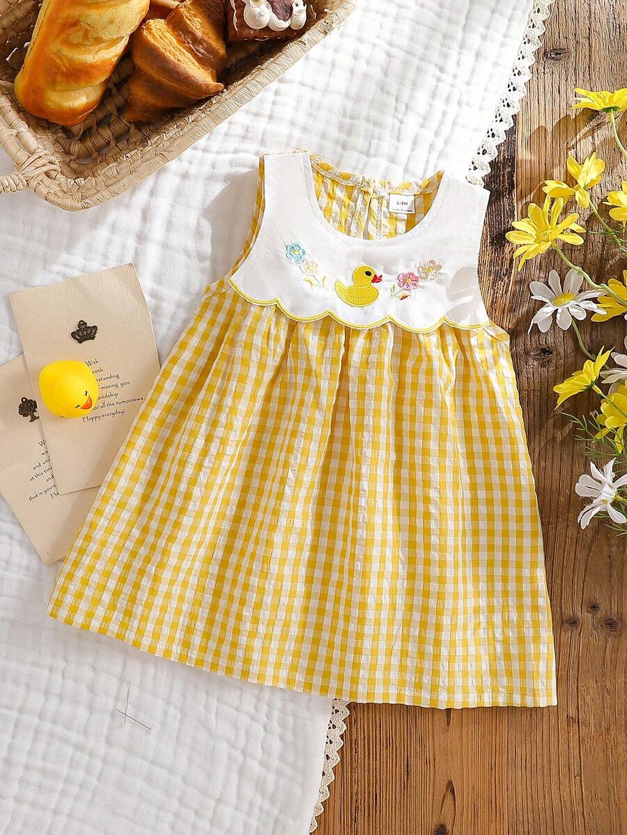Sleeveless Long Dress with Embroidered Cartoon Duck for Toddler Girls