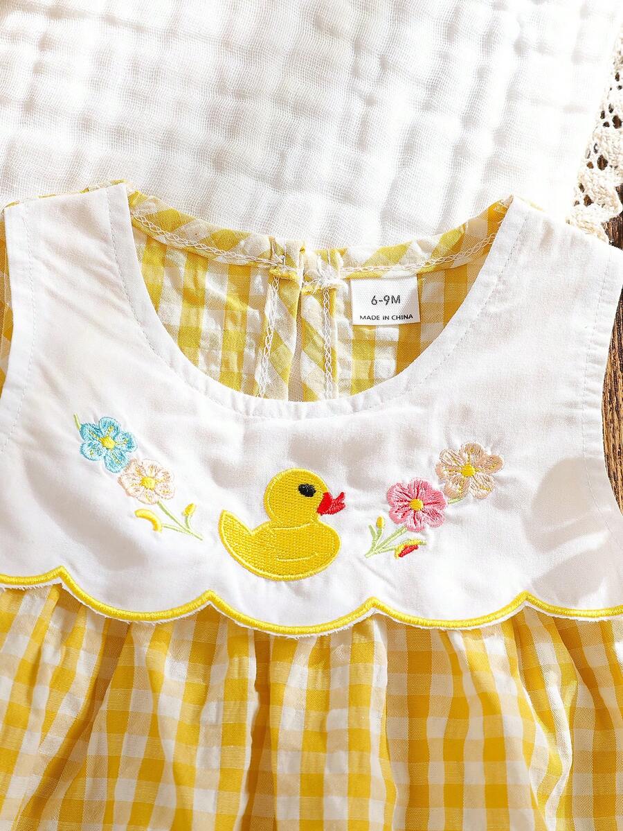 Sleeveless Long Dress with Embroidered Cartoon Duck for Toddler Girls