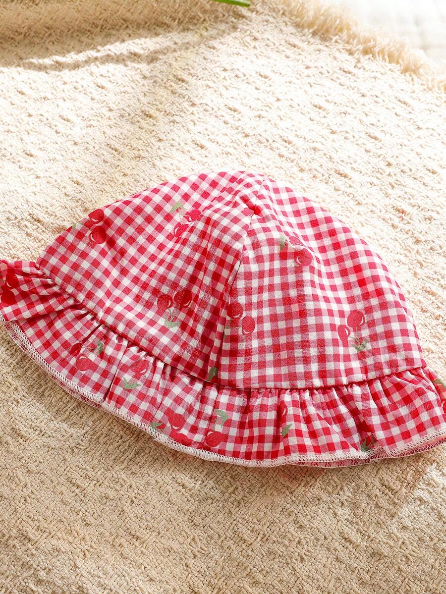Baby Cherry Print Sleeveless Dress and Red Hat Set for Cute Summer Outings