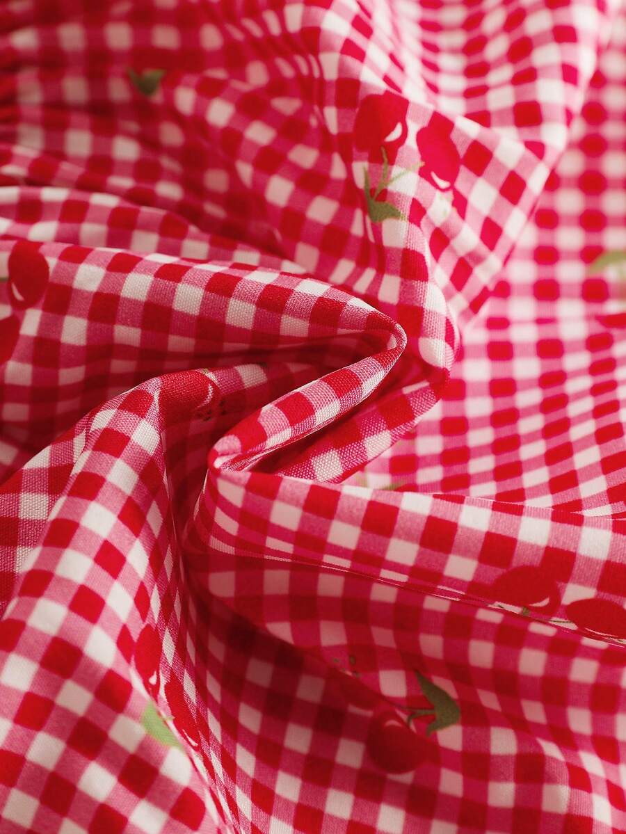 Baby Cherry Print Sleeveless Dress and Red Hat Set for Cute Summer Outings