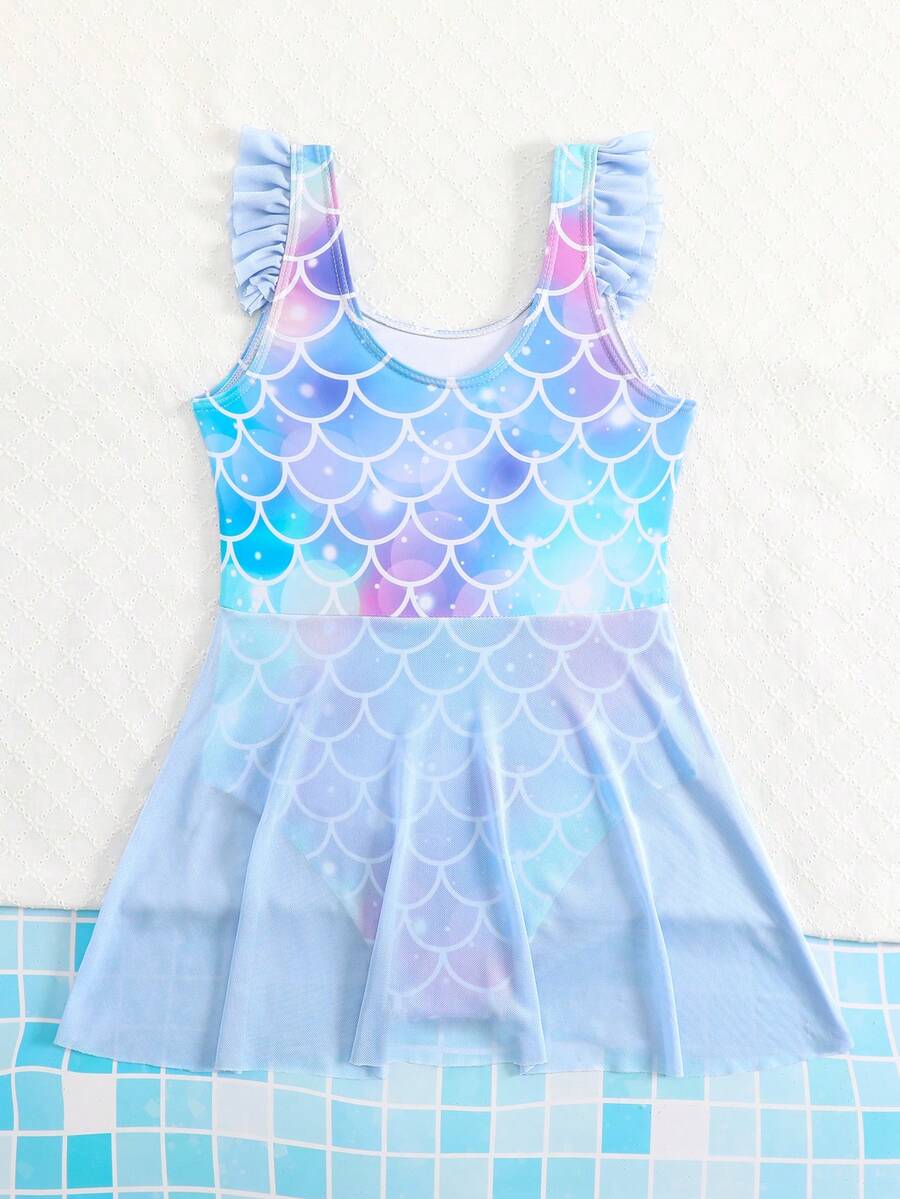 Baby Girls Mermaid Fish Scale One Piece Swimsuit Cute Ocean Princess Beachwear