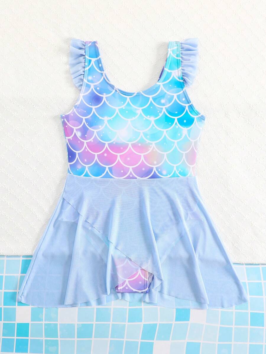 Baby Girls Mermaid Fish Scale One Piece Swimsuit Cute Ocean Princess Beachwear