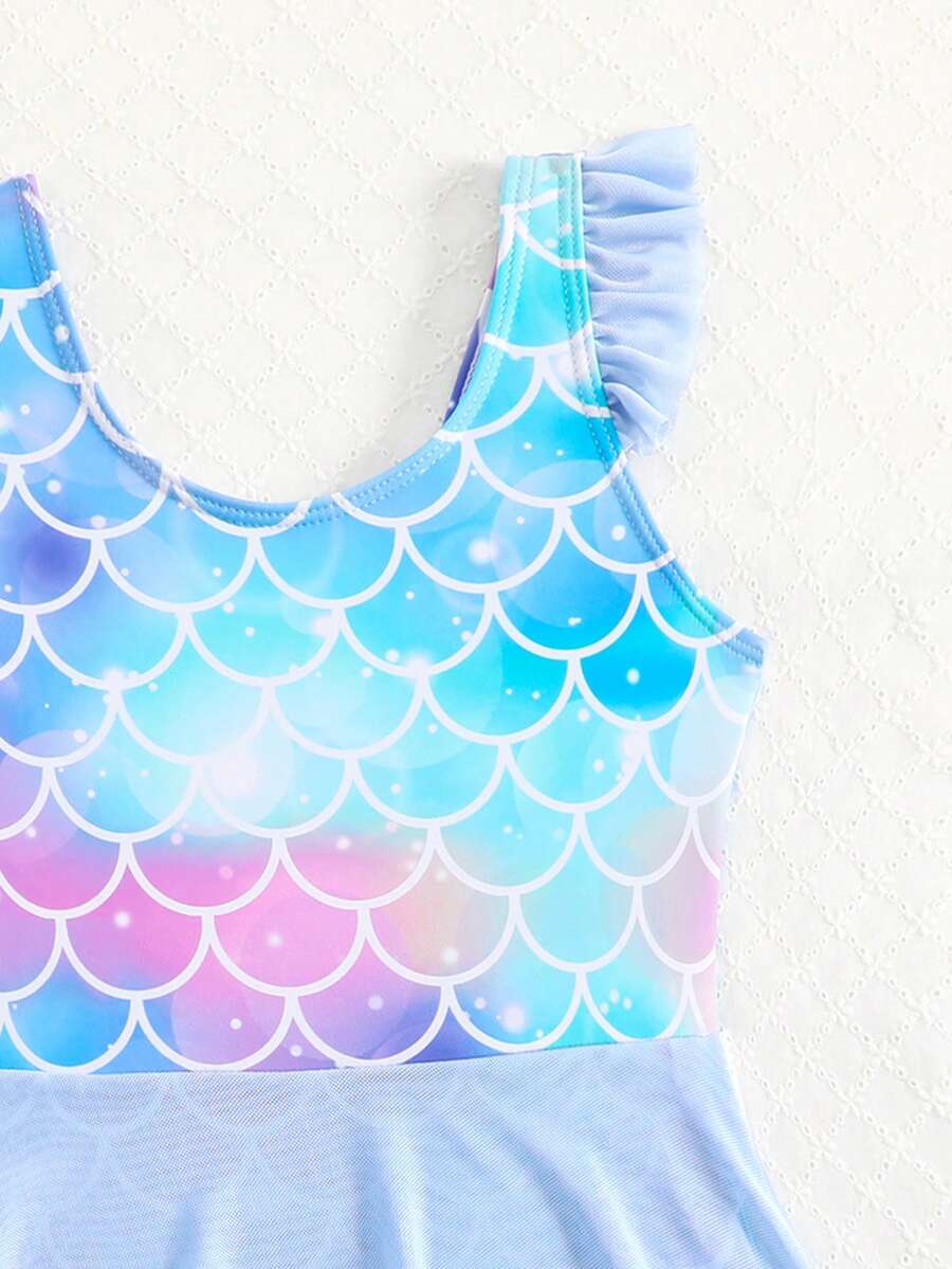 Baby Girls Mermaid Fish Scale One Piece Swimsuit Cute Ocean Princess Beachwear