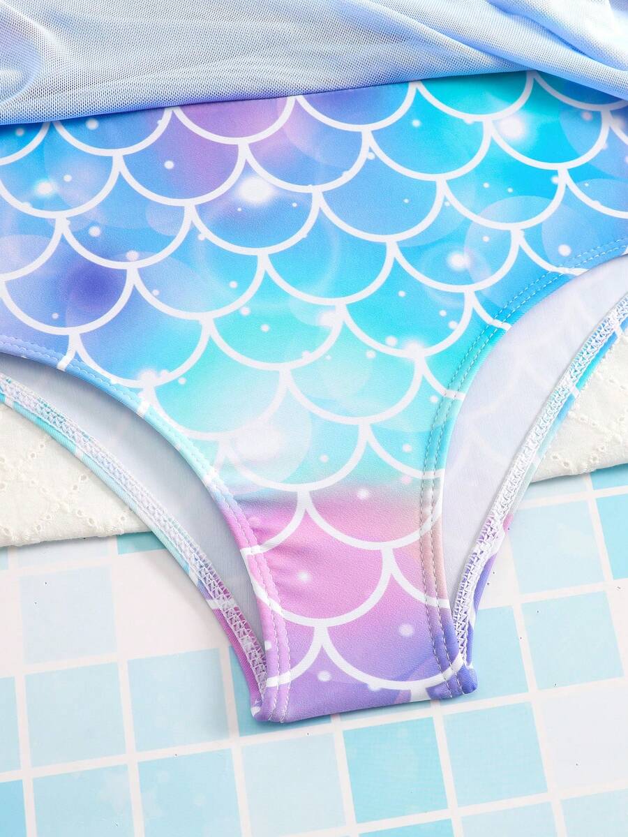 Baby Girls Mermaid Fish Scale One Piece Swimsuit Cute Ocean Princess Beachwear