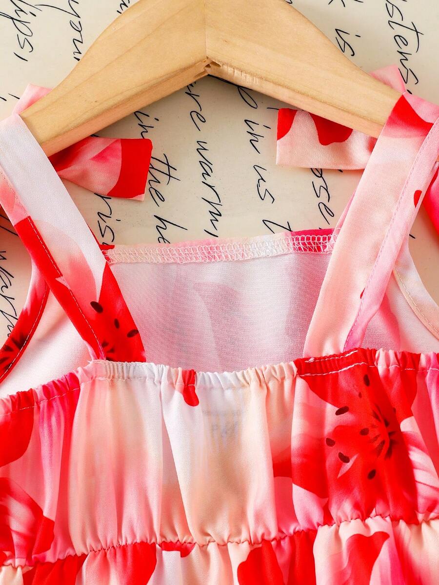 Cute Camisole And Shorts Set For Toddler Girls With Stripe Bow Detail