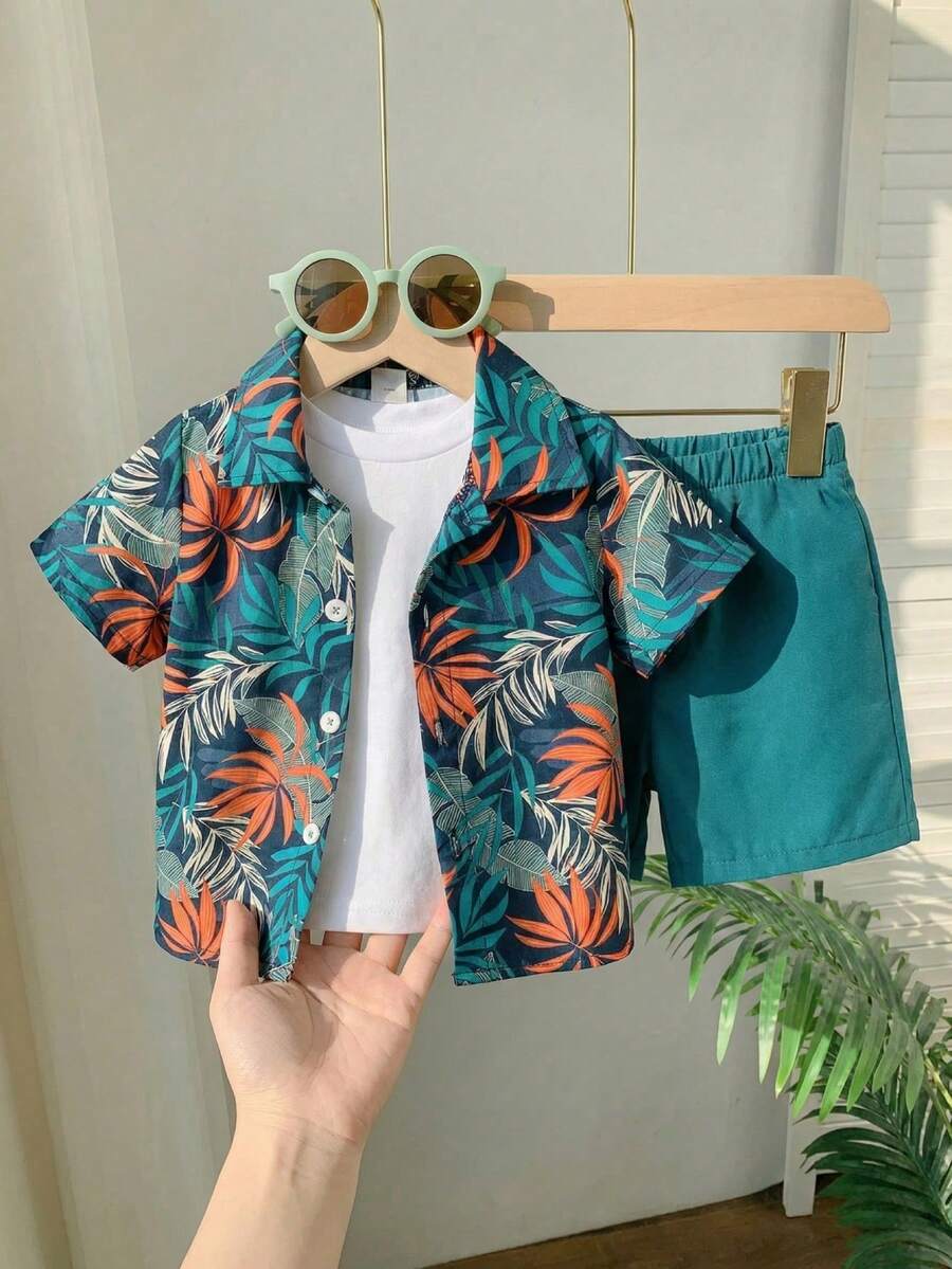 Toddler Boys' Summer Vacation Outfit: Tropical Plant Short Sleeve Set
