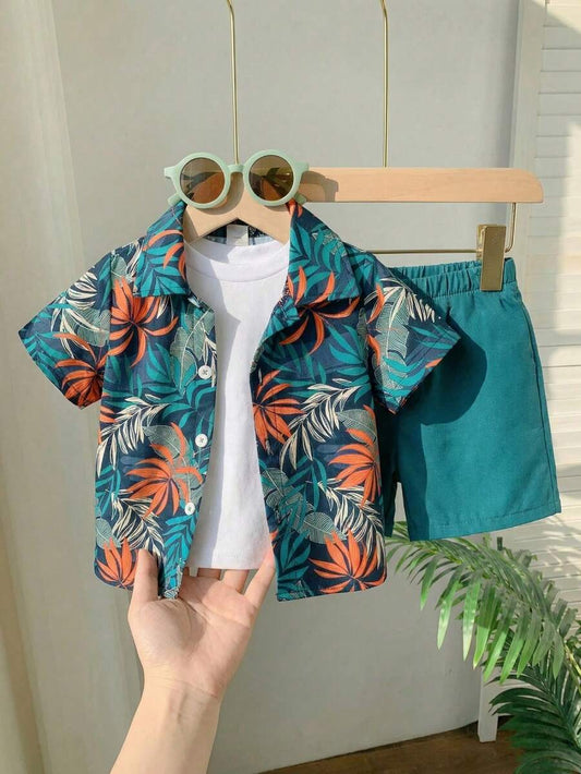 Toddler Boys' Summer Vacation Outfit: Tropical Plant Short Sleeve Set