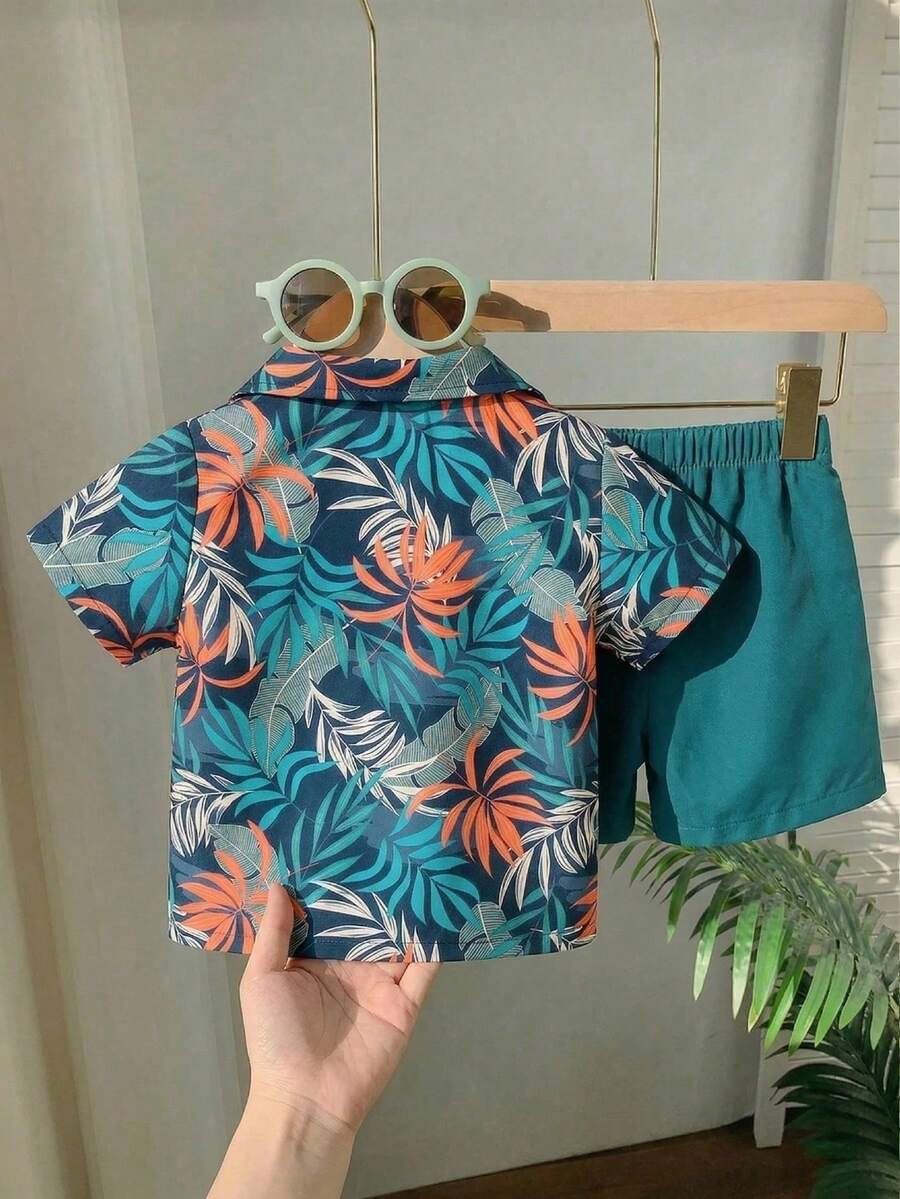 Toddler Boys' Summer Vacation Outfit: Tropical Plant Short Sleeve Set