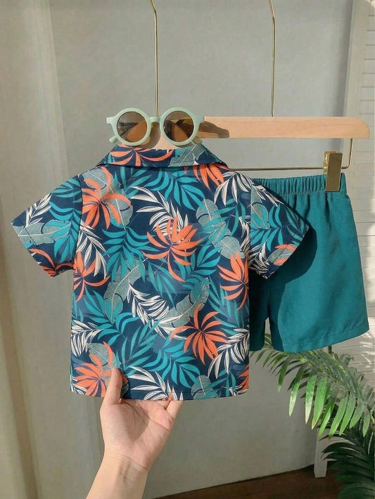 Toddler Boys' Summer Vacation Outfit: Tropical Plant Short Sleeve Set