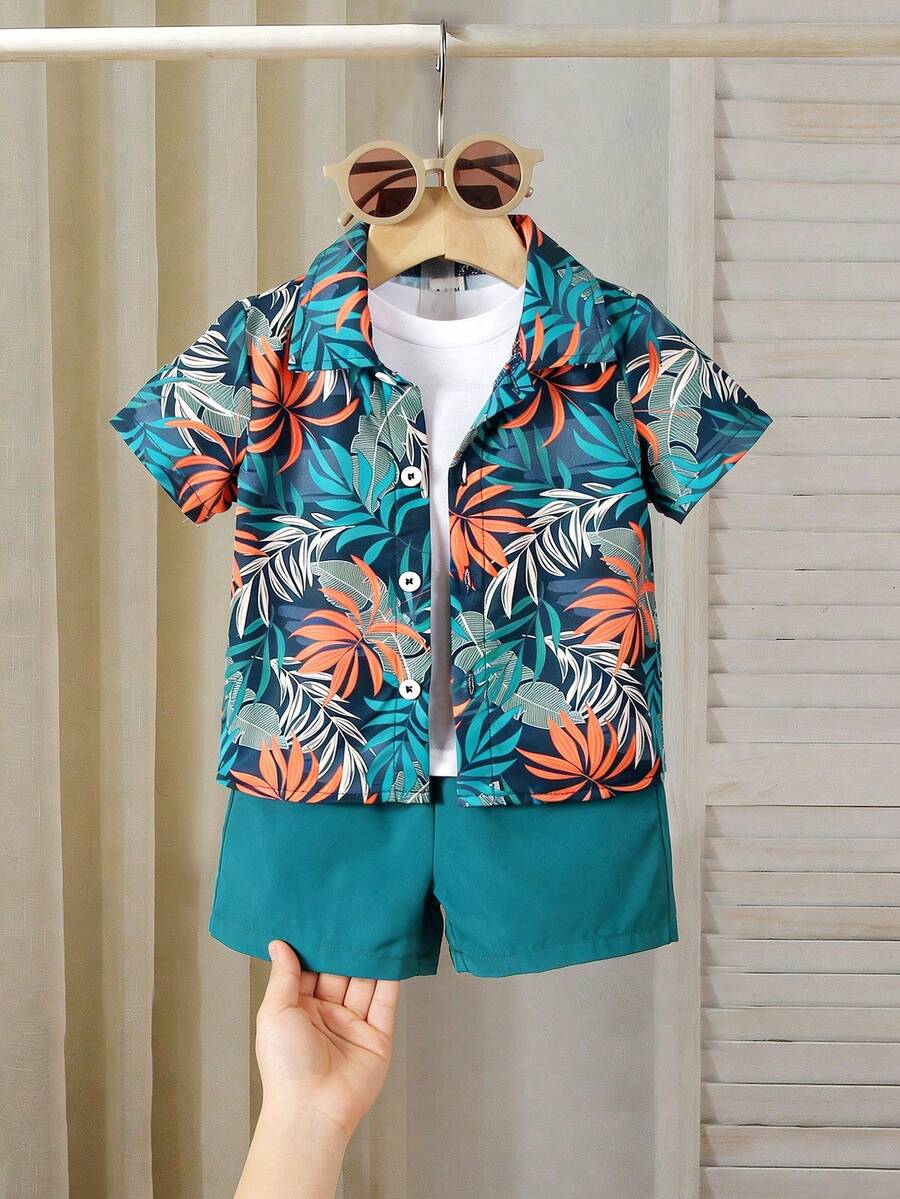 Toddler Boys' Summer Vacation Outfit: Tropical Plant Short Sleeve Set
