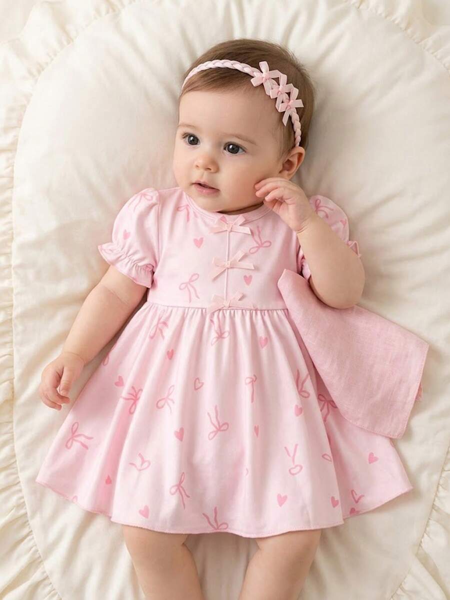 Baby Textured Princess Sleeve Dress for Elegant Spring and Summer Outings