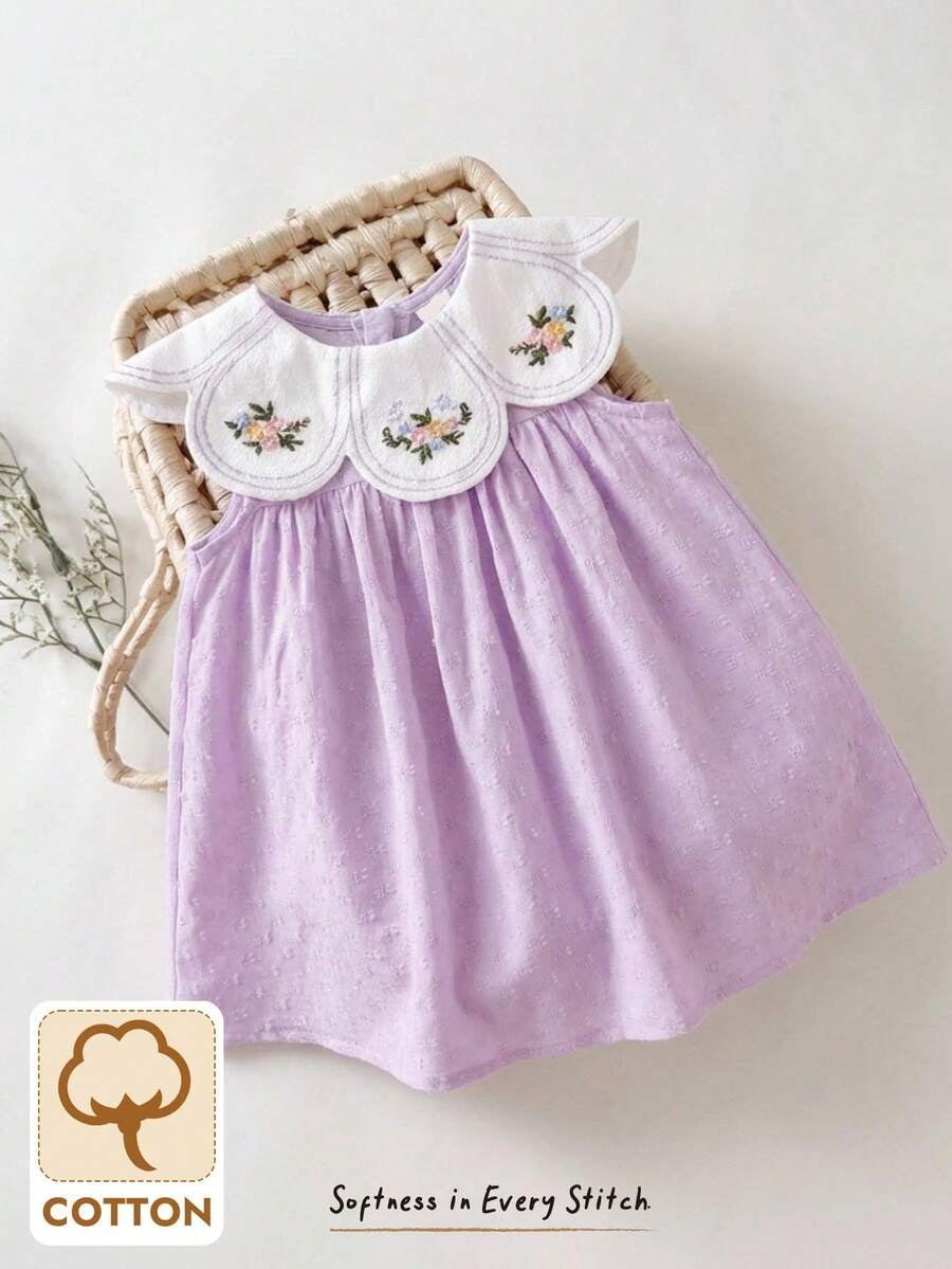 Ruffle Collar Floral Print Sleeveless Dress for Baby Girls