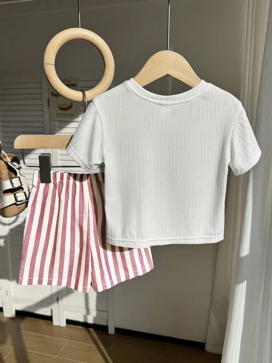 Baby Boy Animal Crayon Print T Shirt and Knitted Shorts 2 Piece Casual Spring Summer Outfit Set