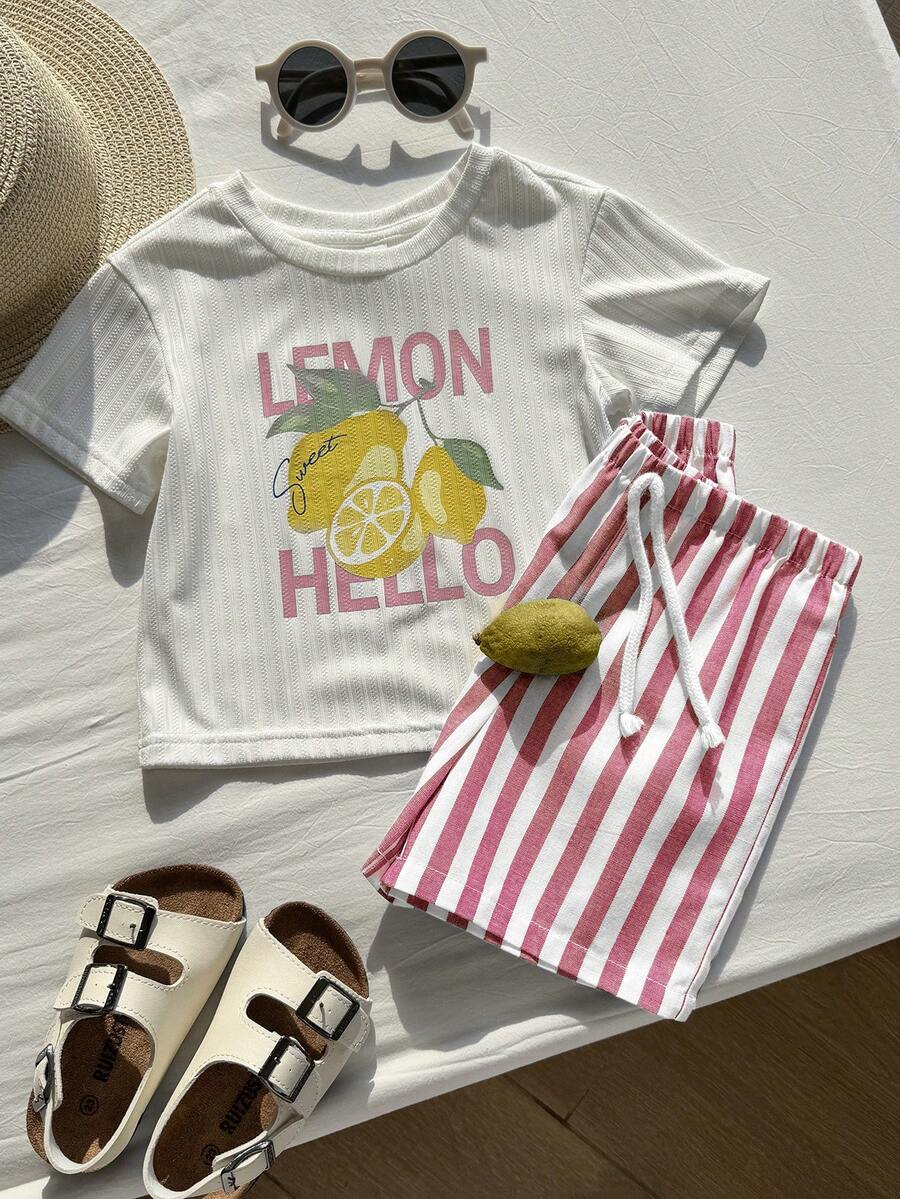 Baby Boy Animal Crayon Print T Shirt and Knitted Shorts 2 Piece Casual Spring Summer Outfit Set