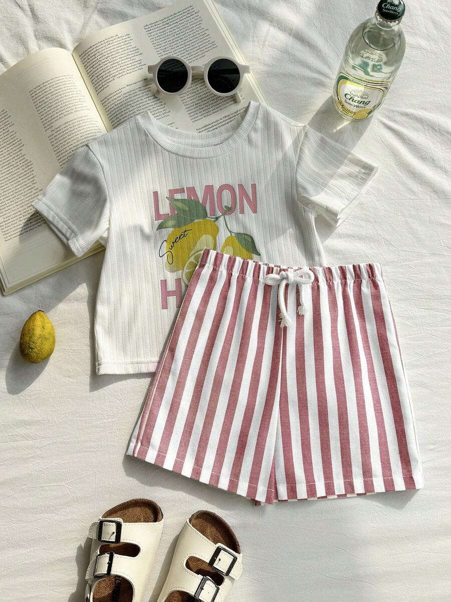 Baby Boy Animal Crayon Print T Shirt and Knitted Shorts 2 Piece Casual Spring Summer Outfit Set