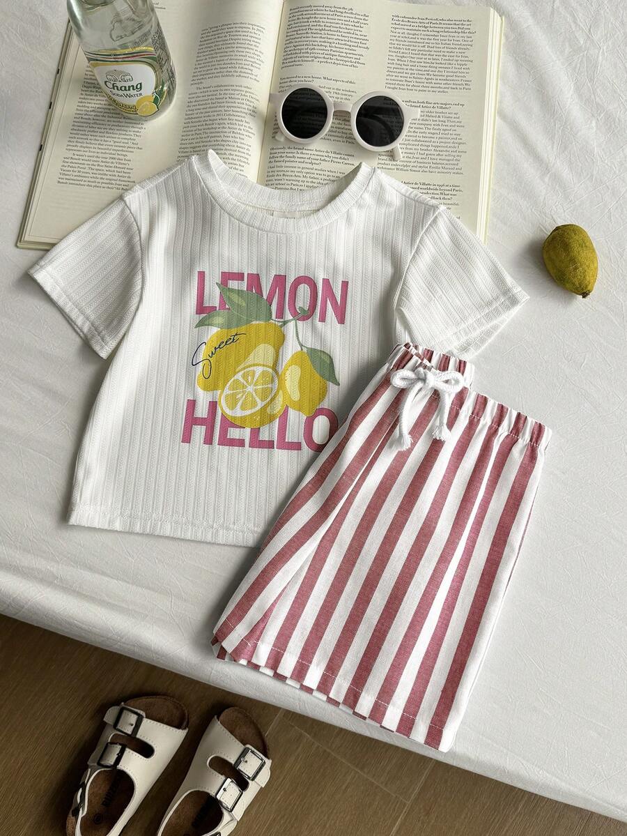 Baby Boy Animal Crayon Print T Shirt and Knitted Shorts 2 Piece Casual Spring Summer Outfit Set
