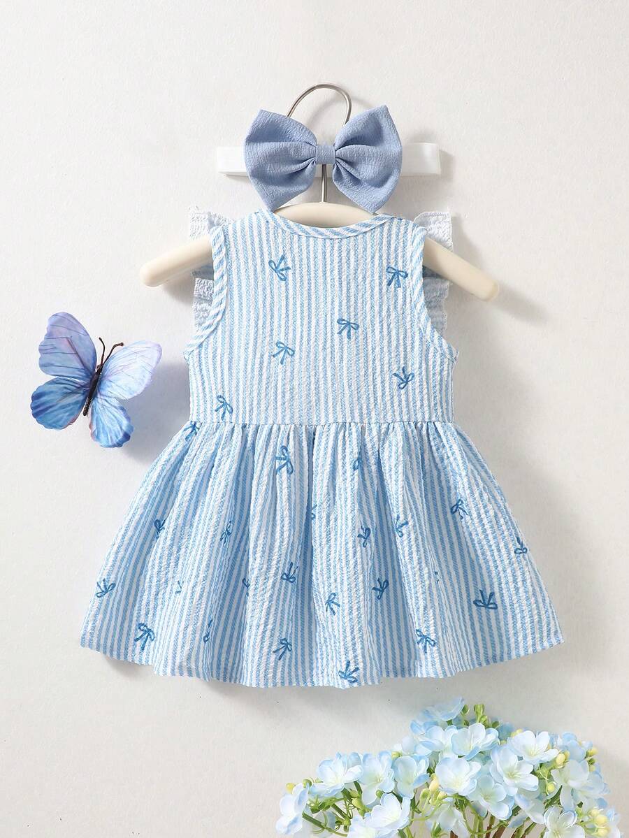 2PCS Baby Watercolor Floral Dress and Hairband Set for Cute Summer Outings