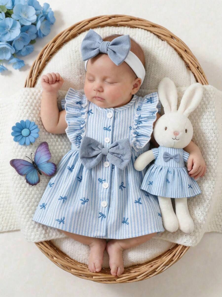 2PCS Baby Watercolor Floral Dress and Hairband Set for Cute Summer Outings