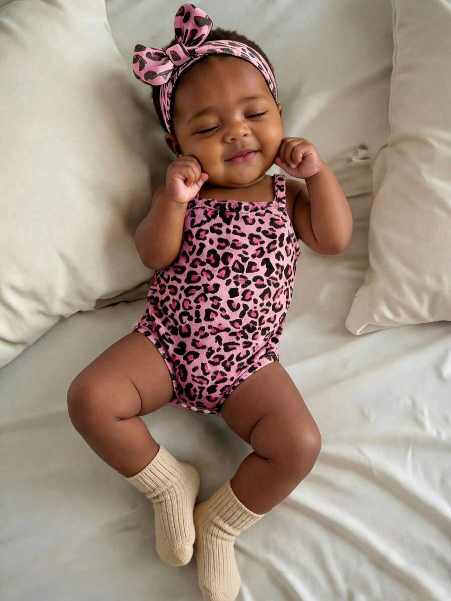Newborn Baby Girl Leopard Print Romper – Soft & Stylish Summer Outfit