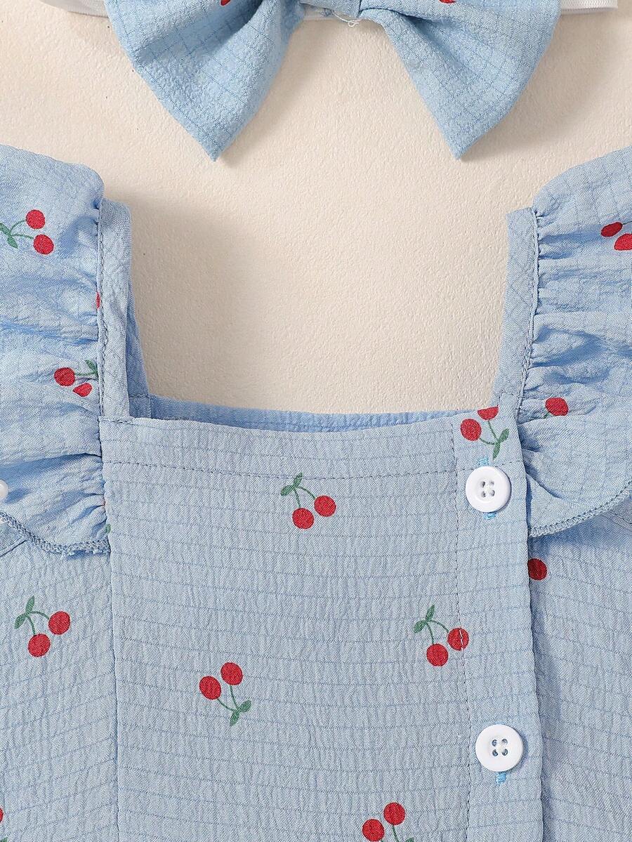 2PCS Baby Watercolor Floral Dress and Hairband Set for Cute Summer Outings