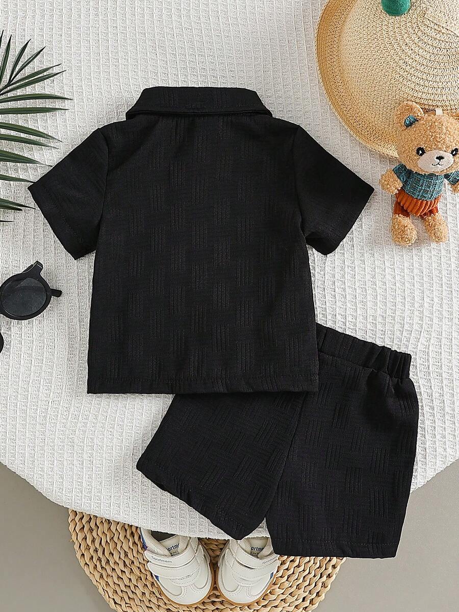2-Piece Baby Boy Textured Bear Embroidery Shirt and Shorts Set