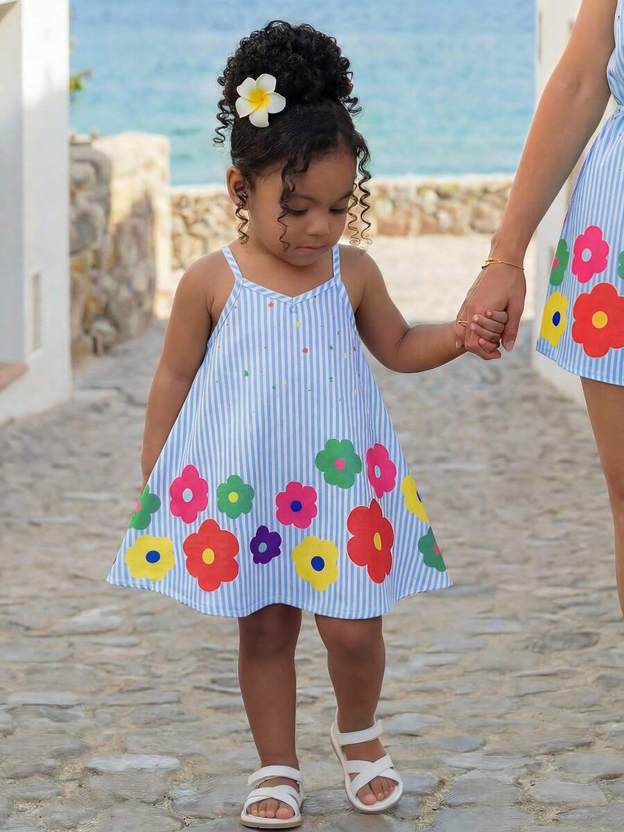 Toddler Girls Rainbow Stripe Sundress Loose Casual Beach Vacation Wear