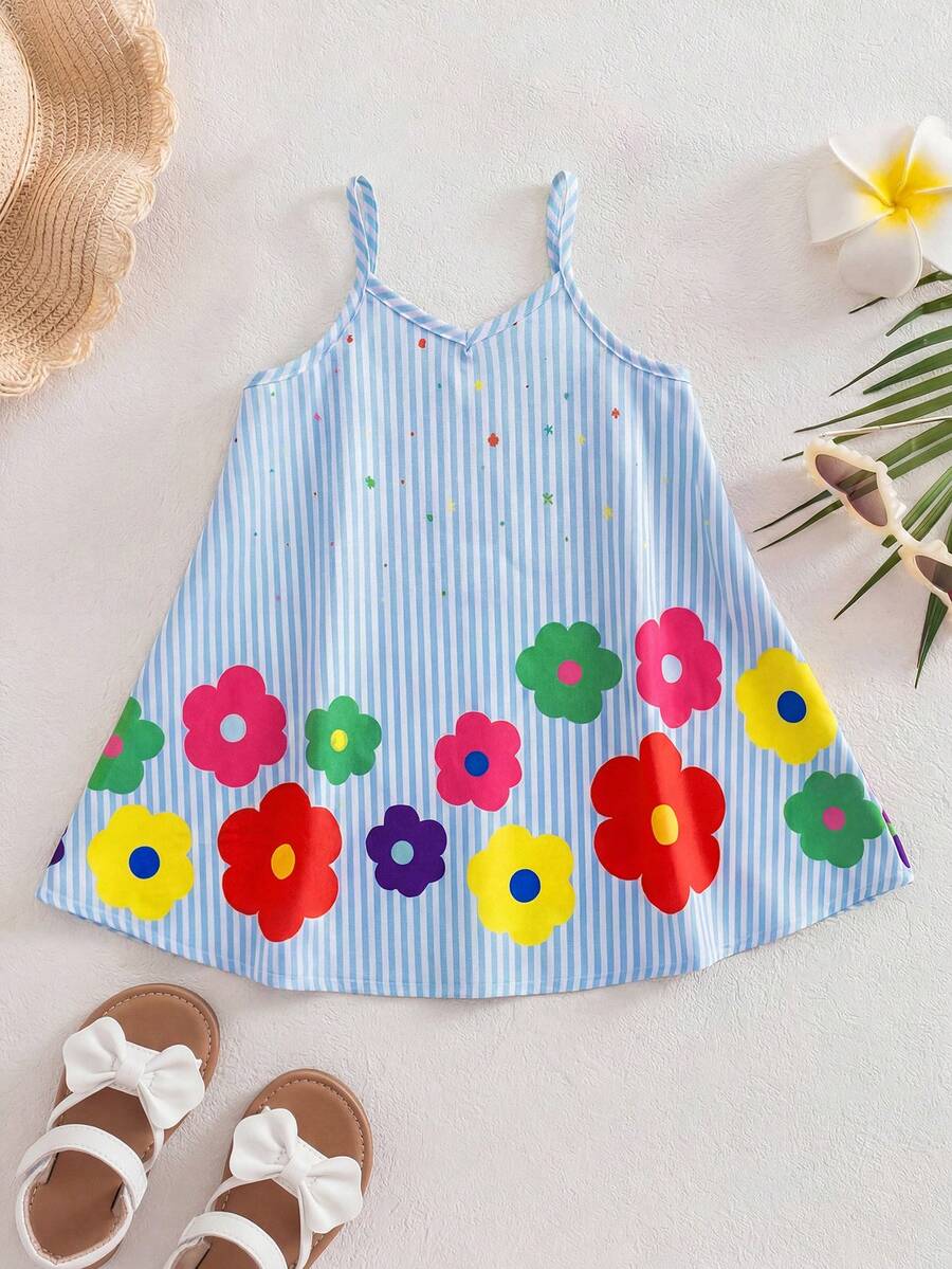 Toddler Girls Rainbow Stripe Sundress Loose Casual Beach Vacation Wear