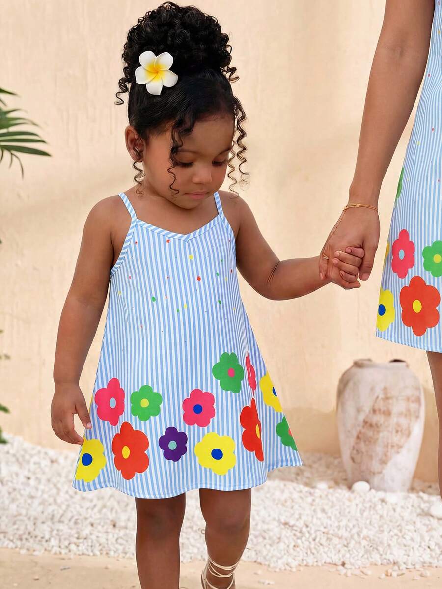 Toddler Girls Rainbow Stripe Sundress Loose Casual Beach Vacation Wear