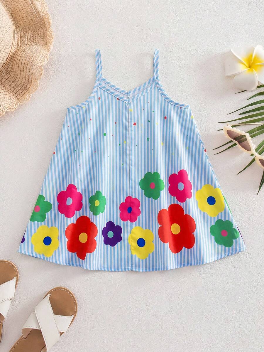 Toddler Girls Rainbow Stripe Sundress Loose Casual Beach Vacation Wear