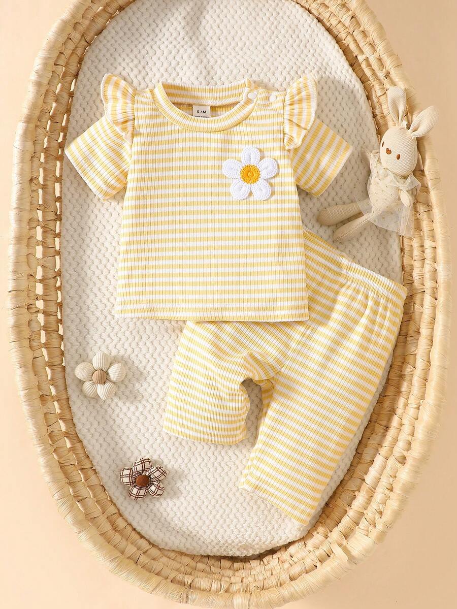Baby Girl Strawberry Print T Shirt and Pants Set for Cute Summer Daily Wear