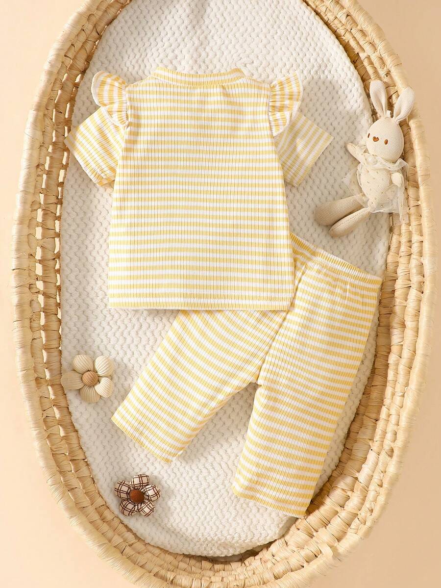 Baby Girl Strawberry Print T Shirt and Pants Set for Cute Summer Daily Wear