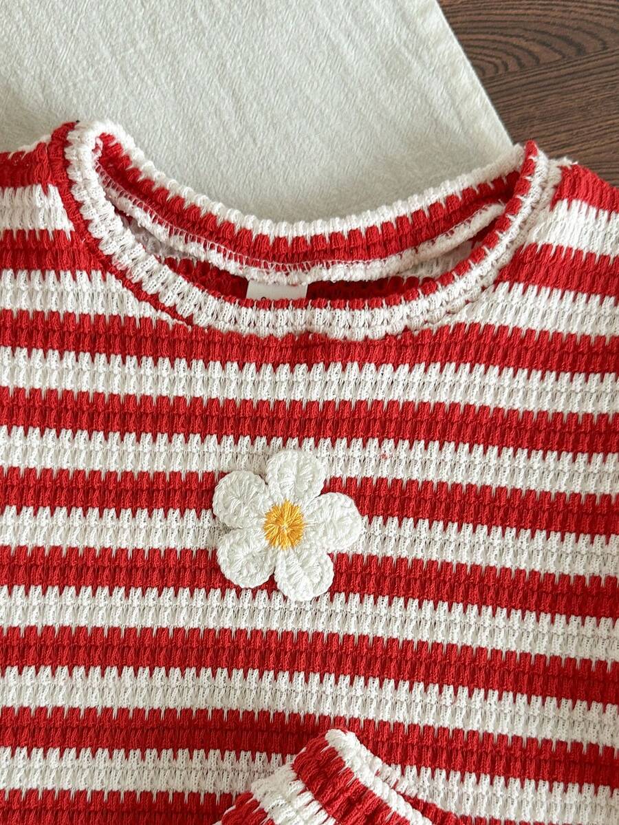 Cute Ruffle Sleeve Outfit Set For Little Girls Colorful Striped Clothing