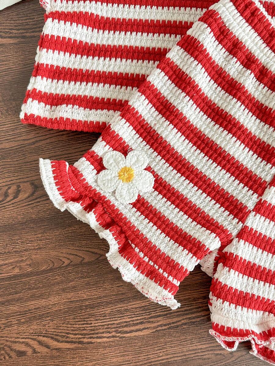 Cute Ruffle Sleeve Outfit Set For Little Girls Colorful Striped Clothing