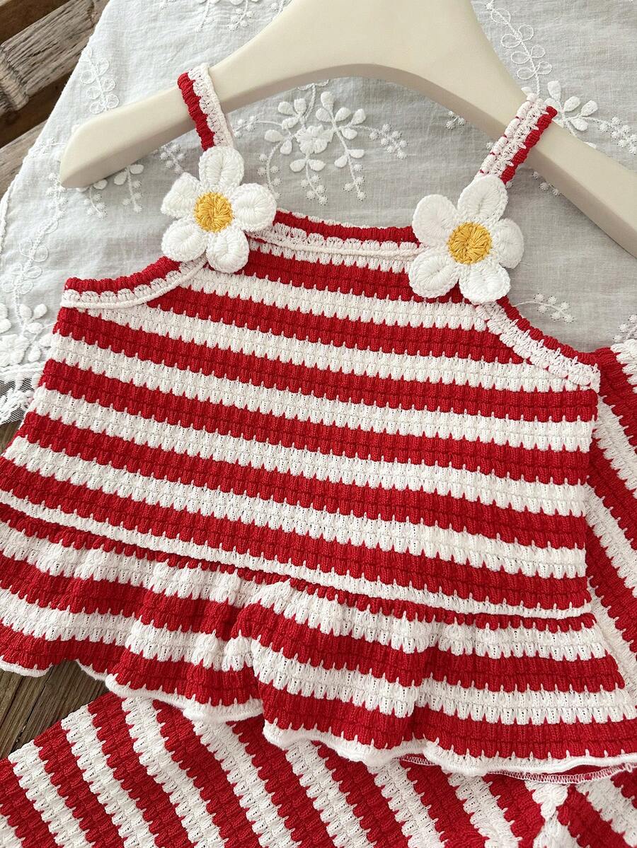 Delicate Strap Top And Solid Pants Set For Toddler Girls Casual Outfit