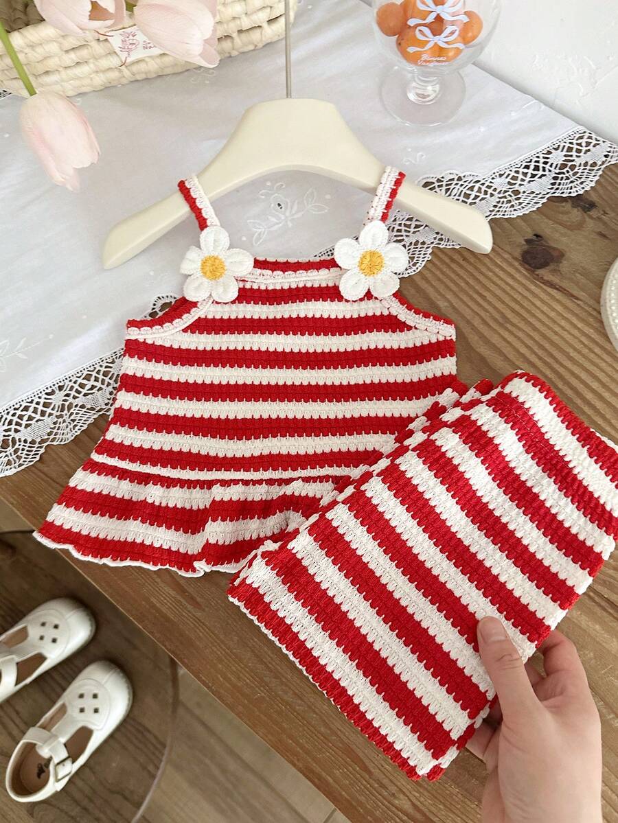 Delicate Strap Top And Solid Pants Set For Toddler Girls Casual Outfit