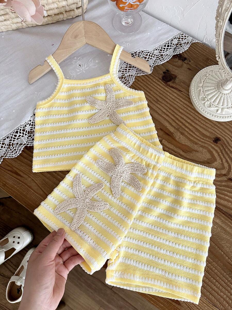 Striped Knit Camisole And Shorts Set For Baby Girls Summer Vacation Wear