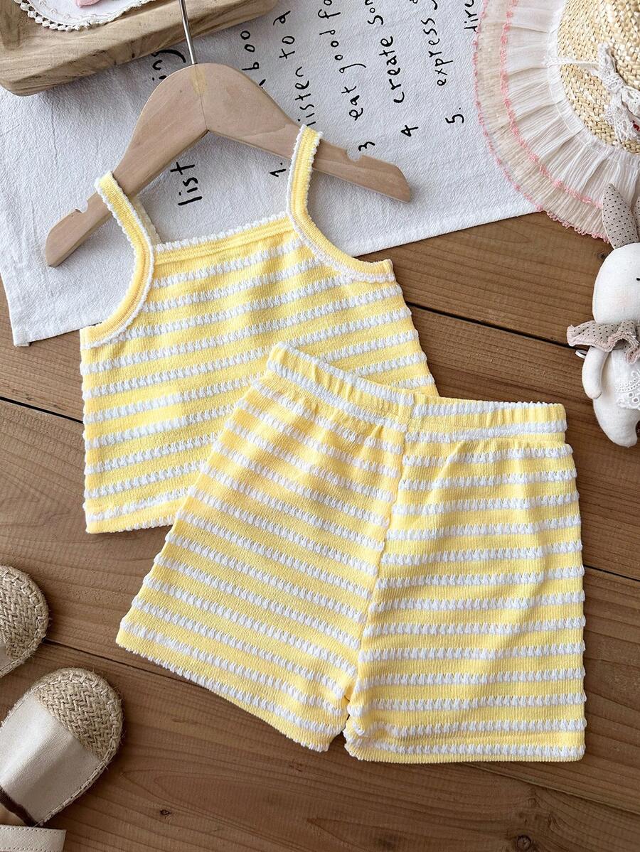 Striped Knit Camisole And Shorts Set For Baby Girls Summer Vacation Wear