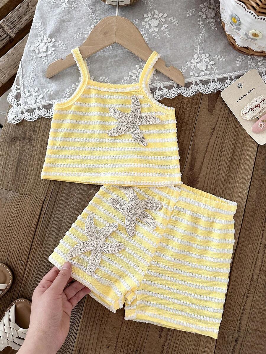 Striped Knit Camisole And Shorts Set For Baby Girls Summer Vacation Wear