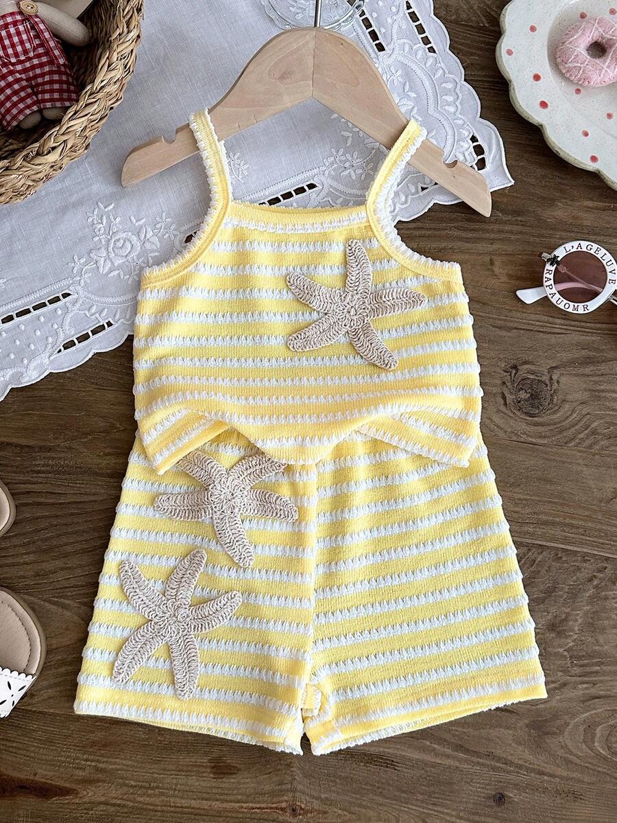 Striped Knit Camisole And Shorts Set For Baby Girls Summer Vacation Wear