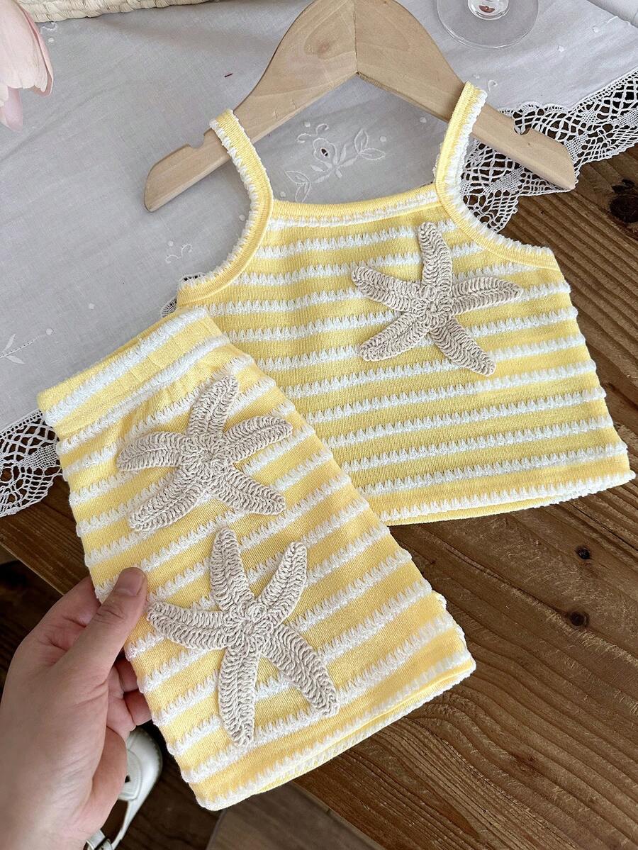 Striped Knit Camisole And Shorts Set For Baby Girls Summer Vacation Wear