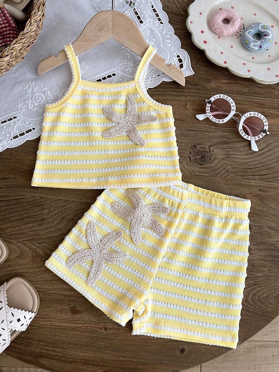 Striped Knit Camisole And Shorts Set For Baby Girls Summer Vacation Wear
