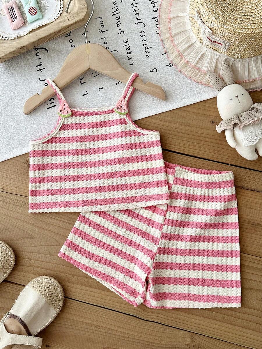 Striped Knit Camisole And Shorts Set For Baby Girls Summer Vacation Wear
