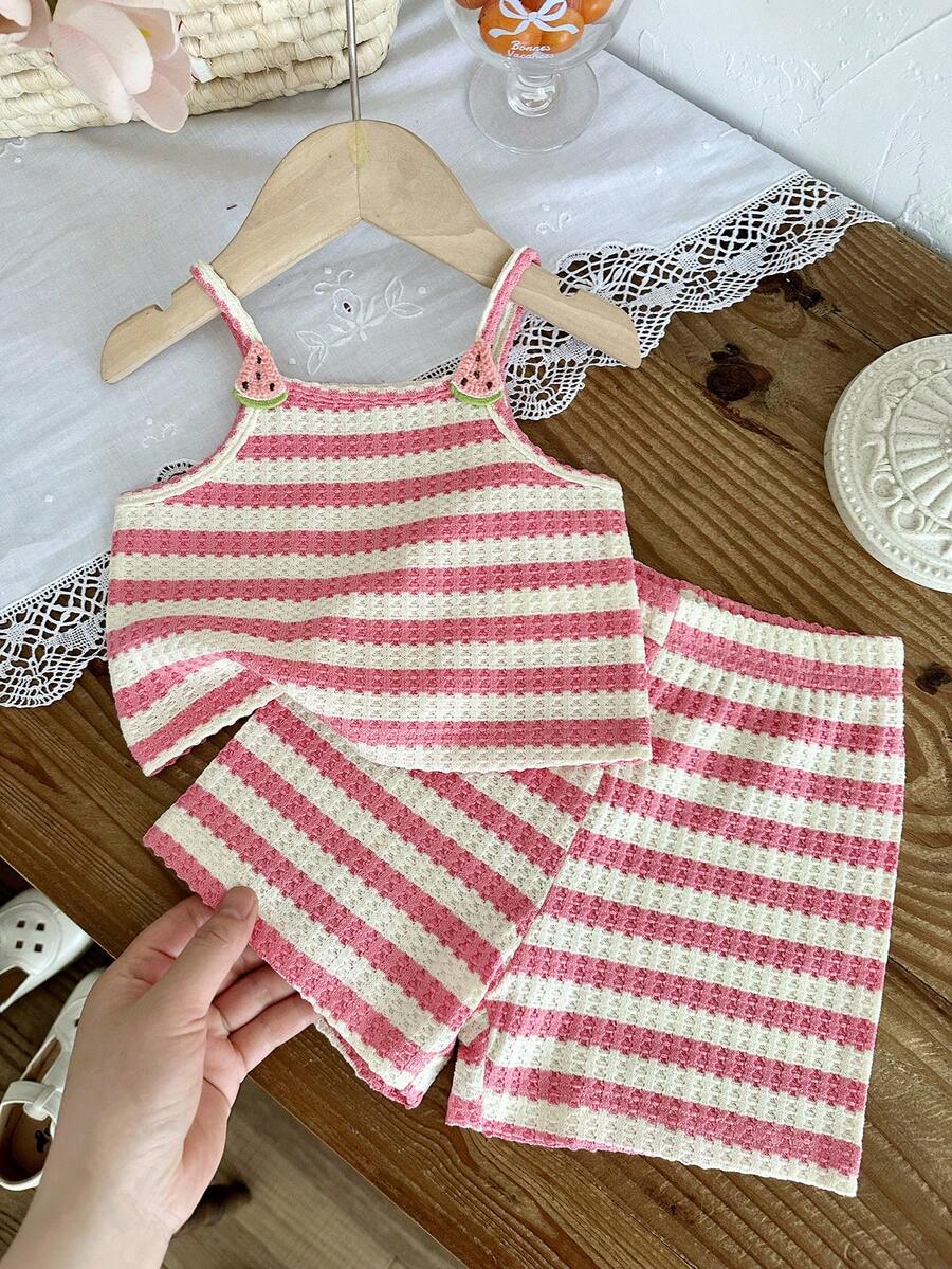 Striped Knit Camisole And Shorts Set For Baby Girls Summer Vacation Wear