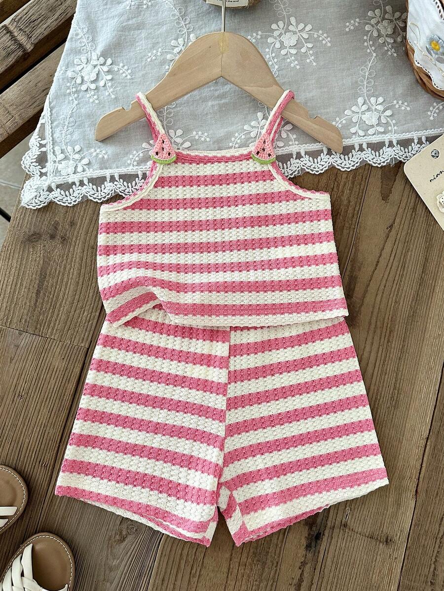 Striped Knit Camisole And Shorts Set For Baby Girls Summer Vacation Wear